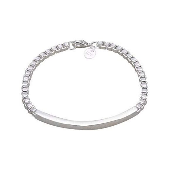 Sterling Silver Plated Box Link Bar Bracelet - Picture 4 of 6